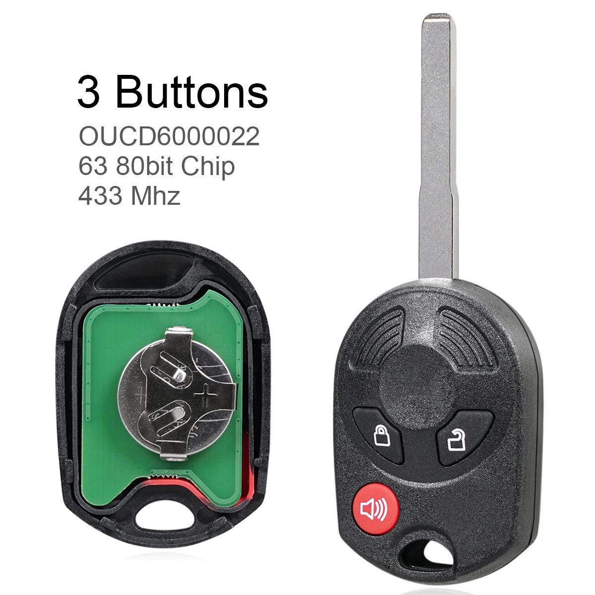 3 Button 433Mhz Keyless Smart Remote Car Key Fob 63 80Bit Oucd6000022 For 2012-2019 Ford Escape2014-2019 Ford Transit Connect