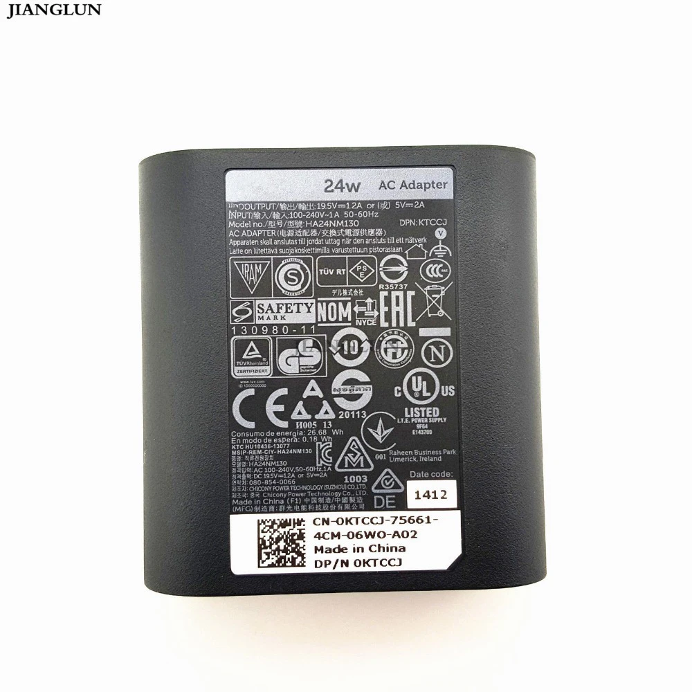 Caricabatterie Adattatore Ca Oem 24W Ha24Nm130 Ktccj Per Tablet Dell Venue 11 Pro 11I 8 7