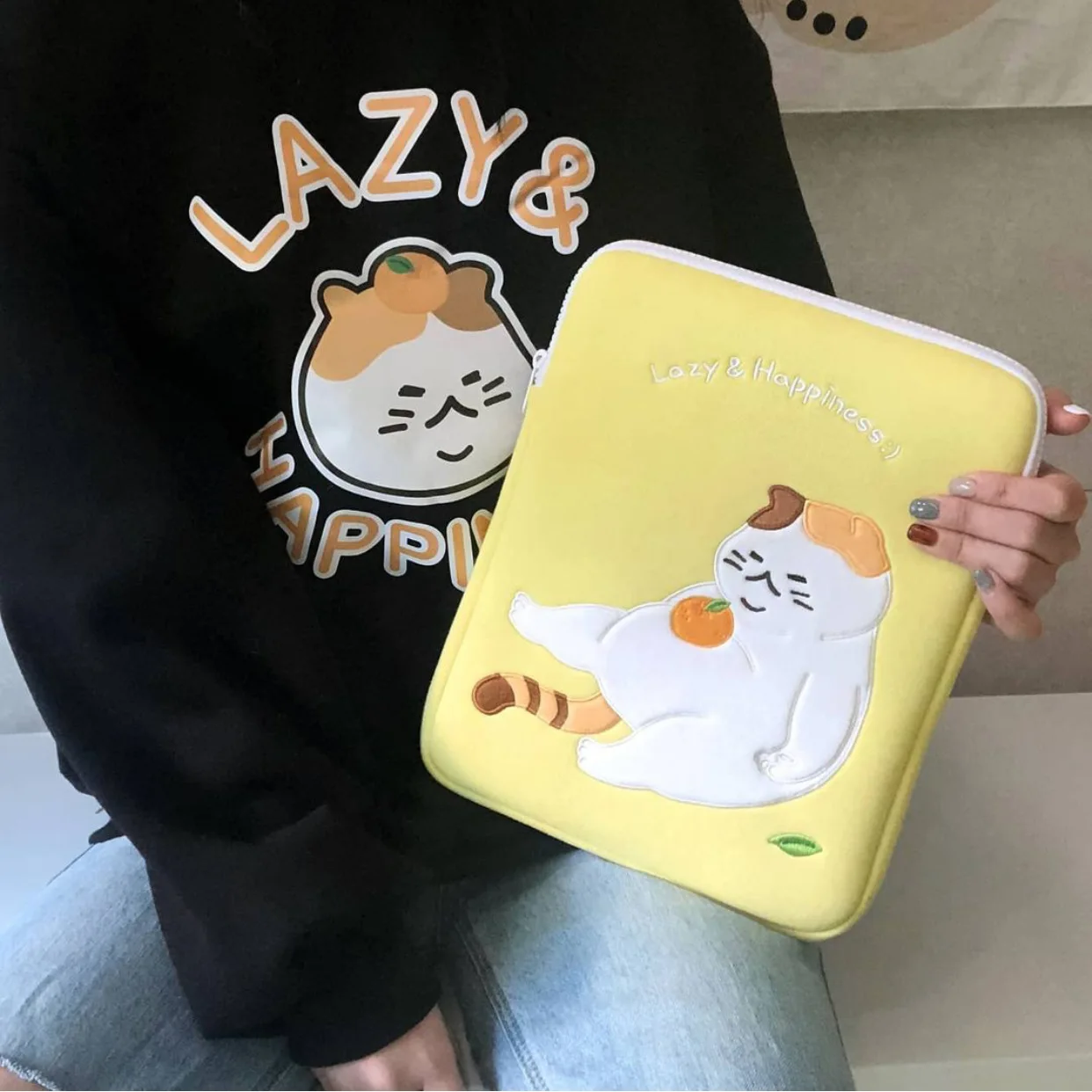 11/13/15.6 Pollici Ins Cute Cat Sleeves Bag Per Ipad Samsung Xiaomi Tablet Case Macbook Air13.3 Lenovo Dell Huawei Hp Notebook Bag