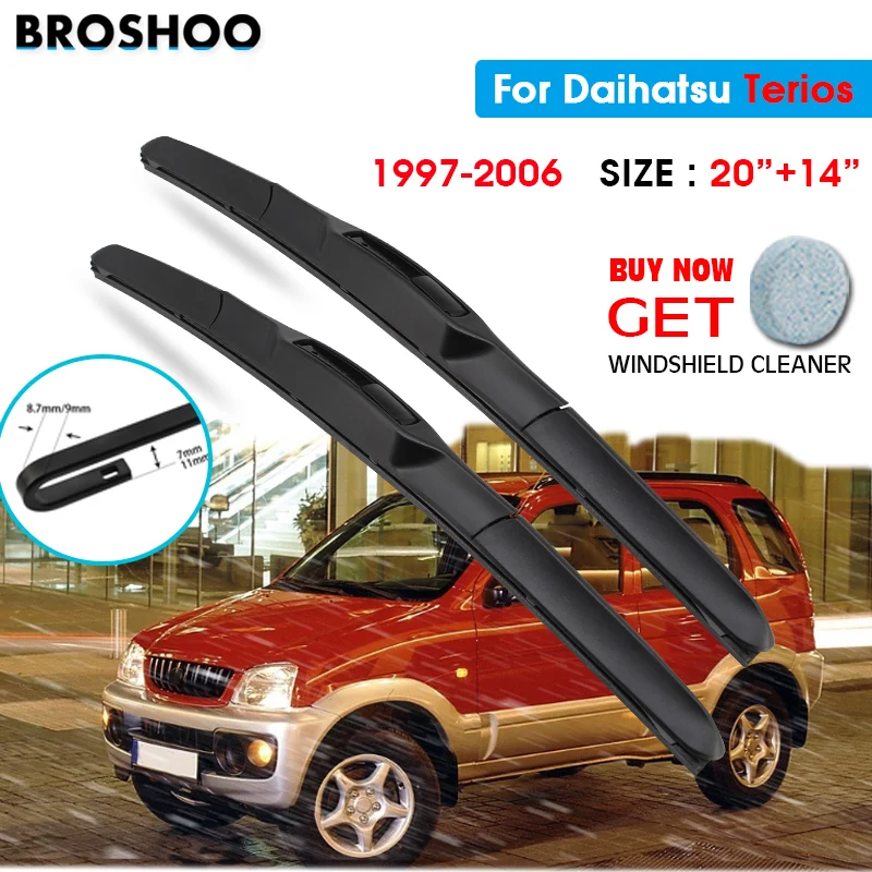 Spazzola Tergicristallo Auto Per Daihatsu Terios 20 "14" 1997-2006 Tergicristalli Auto Parabrezza Spazzole Lavavetri Fit U Gancio Bracci