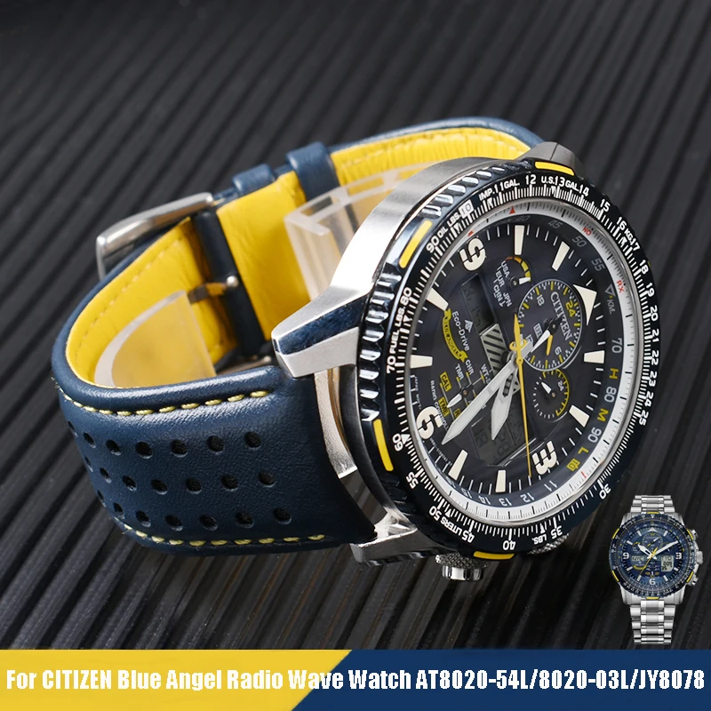 Cinturino Per Orologio In Vera Pelle Per Citizen Cinturino Per Orologio Blue Angel Jy8078-52L Y8078-01L Di Seconda Generazione Blue Angel Pelle Bovina