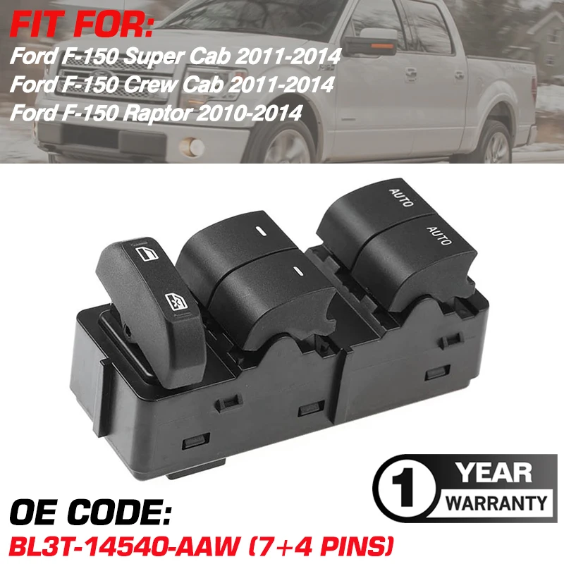 Pulsante Di Controllo Dell'Interruttore Dell'Alzacristallo Elettrico Principale Bl3T-14540-Aaw Per Ford F-150 Super Cab F-150 Crew Cab F-150 Raptor 20