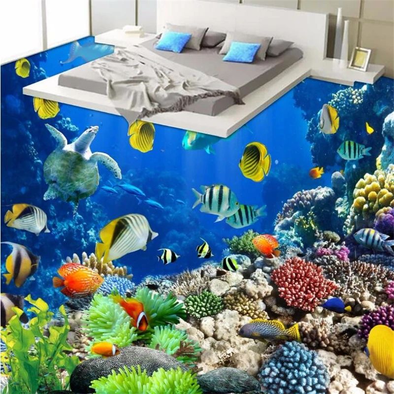 Wellyu Custom Floor Painting 3D Wallpaper Beautiful Underwater World Tropical Creature Toilet Bagno 3D Floor Papel De Parede