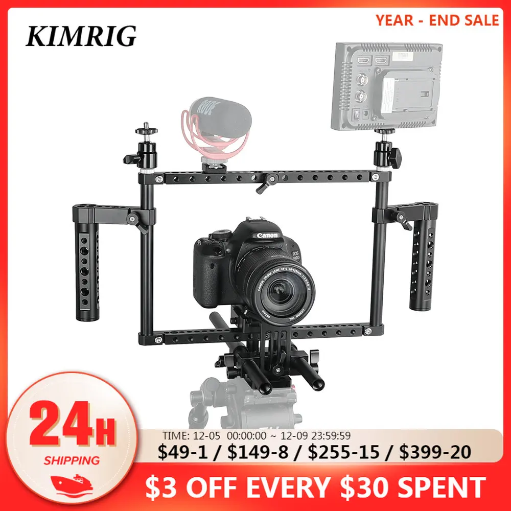 Kimrig 60D,70D,80D,5D Markii Full Frame Dslr Camera Cage Rig Con Impugnatura A Doppio Formaggio Regolabile Per Canon Sony Panasonic