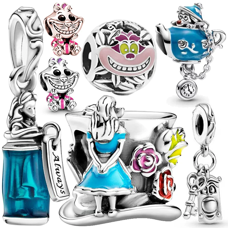Disney Cheshire Cat Beads For Jewelry Making Fit Pandora Alice Nel Paese Delle Meraviglie E The Mad Hatter Tea Party Charm Bracciale Donna Fai Da Te