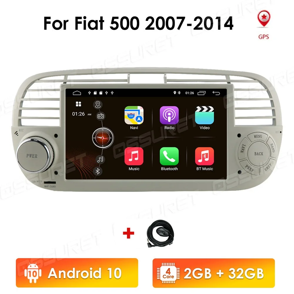 Carplay Autoradio Android10 Quad Core Car Gps Navigation Dvd Media Player For Fiat 500 Multimedia Buit In Dps Wifi Bluetooth Swc