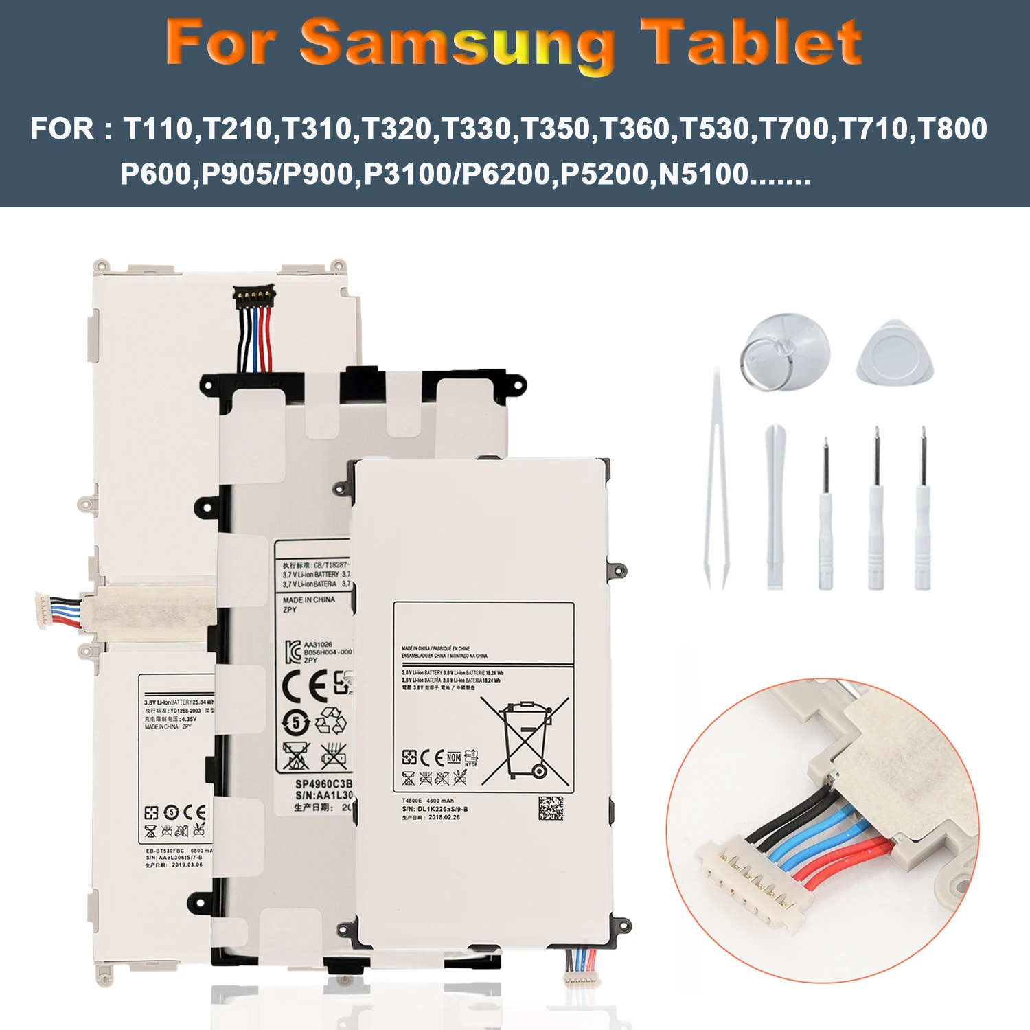 Replacement Battery For Samsung Galaxy Tab4 Tab 4 Sm-T530 T533 T535 T531 T537 Eb-Bt530Fbu Tab S2 9.7 T815C Batteria With Tools