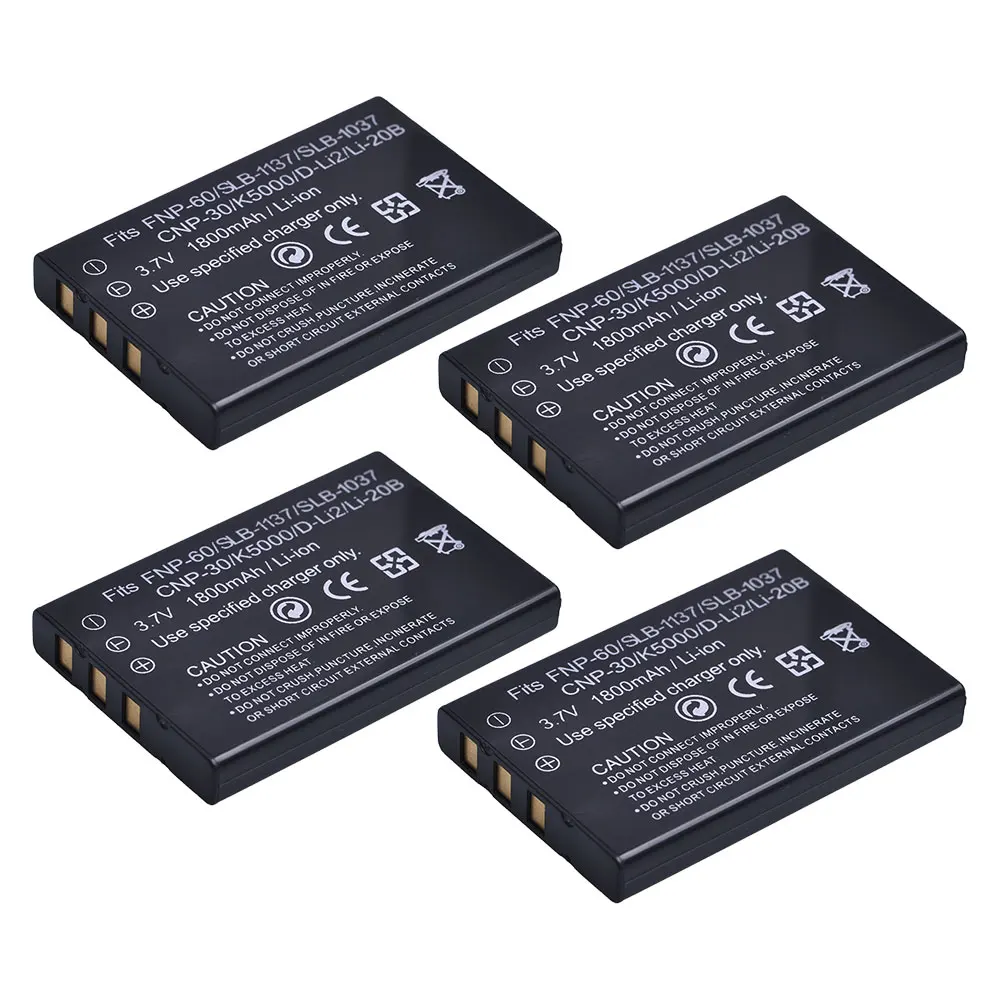 Batteria Per Fnp-60 Fnp60 Np60 Batteria Per Fuji Fnp-60 Kodak Klic-5000 Samsung Slb-1137 Olympus D-Li2 Li-20B Batteria + Caricatore Led