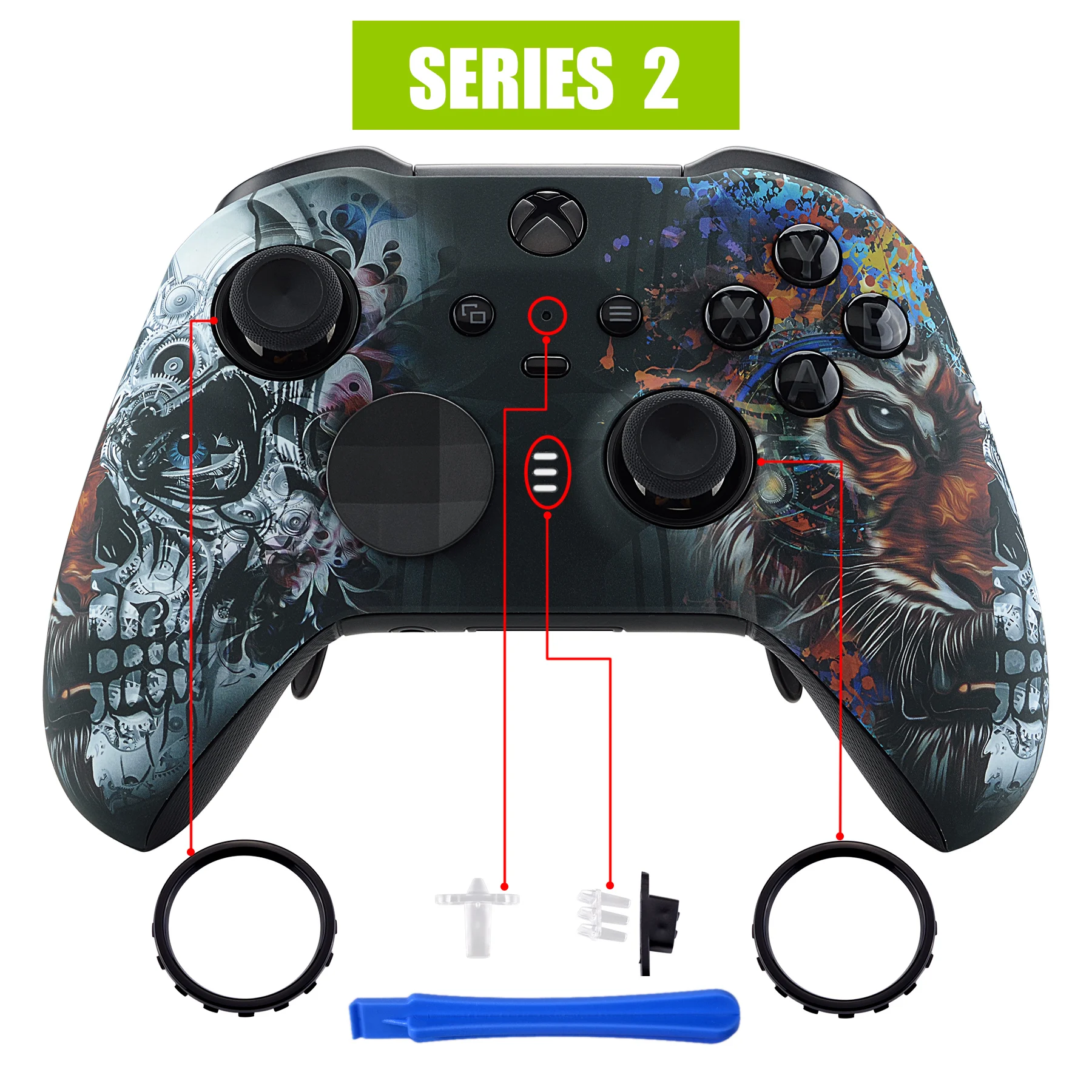 Extremerate Soft Touch Faceplate Alloggiamento Anteriore Shell Kit Di Ricambio Per Controller Xbox One Elite Series 2-Tiger Skull