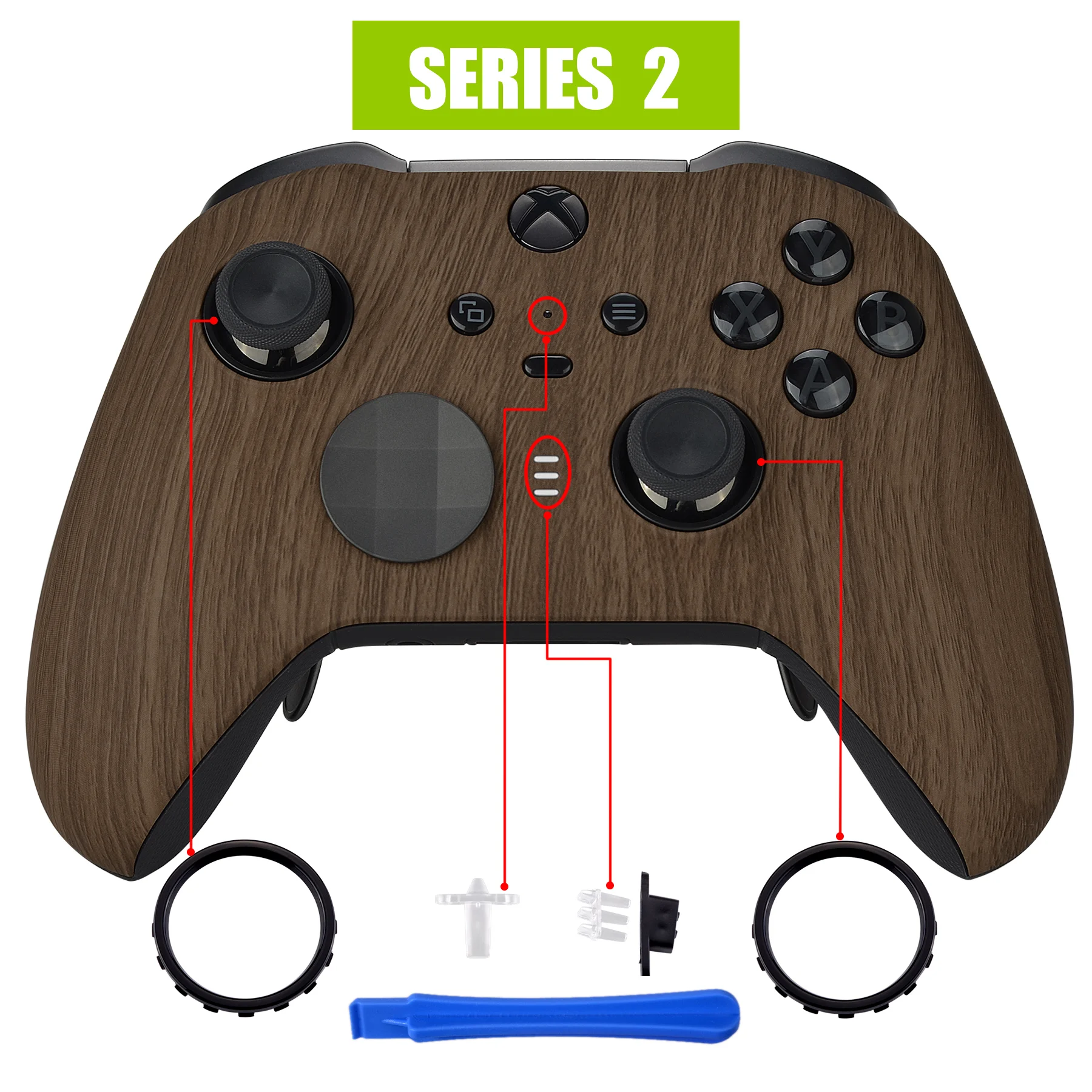 Extremerate Wood Grain Soft Touch Faceplate Alloggiamento Anteriore Shell Kit Di Riparazione Per Xbox One Elite Series 2 Controller Modello 1797