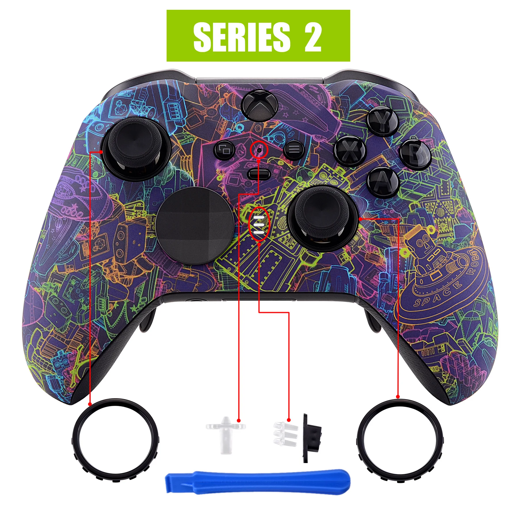 Extremerate Neon Novel Soft Touch Faceplate Alloggiamento Anteriore Shell Kit Di Ricambio Per Controller Xbox One Elite Series 2
