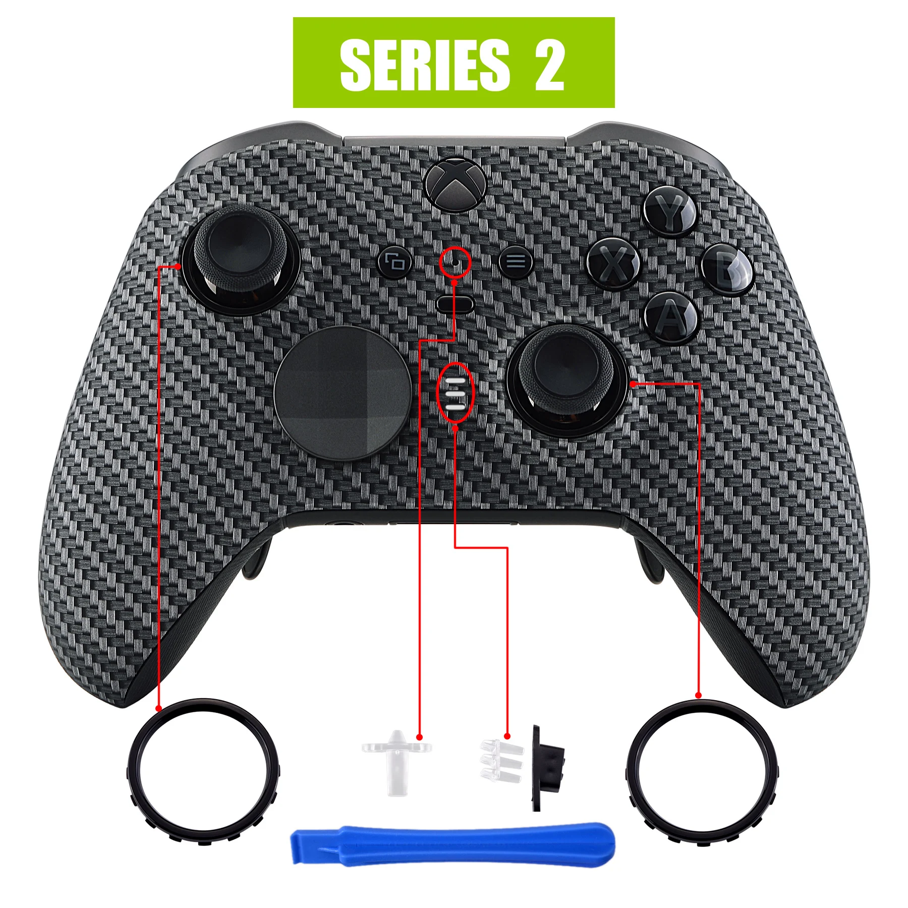 Extremerate Nero Argento Fibra Di Carbonio Soft Touch Frontalino Alloggiamento Anteriore Shell Kit Di Riparazione Per Xbox One Elite Series 2 Controll