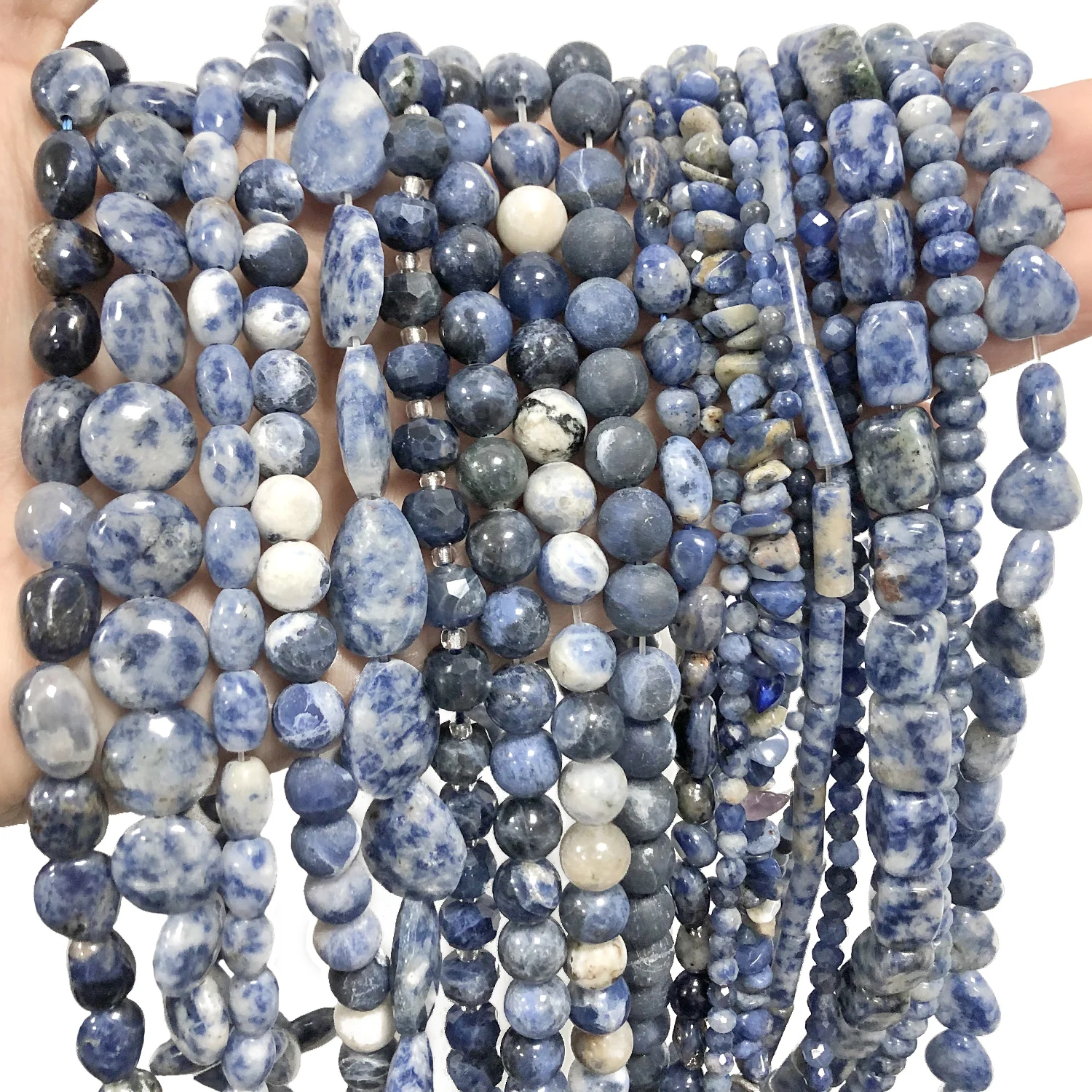 Natural Blue Sodalite Jasper Gems Beads Charms Heart Cube Waterdrop Rondelle Spacer Beads Per Gioielli Che Fanno Braccialetto Fai Da Te