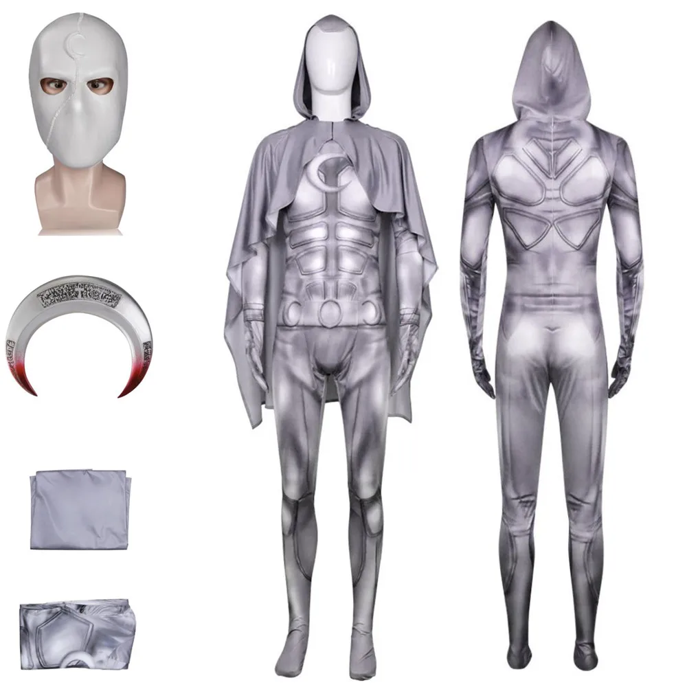 Movie Moon Knight Marc Spector Costume Cosplay Stampa Grigia Tute Maschera Puntelli Arma Uomo Donna Halloween Carnival Uniform