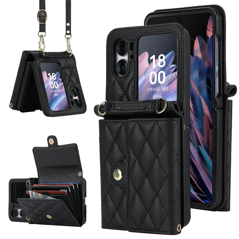 Per Oppo Find N2 Flip Case Pu Leather Crossbody Lanyard Holder Magnetic Snap Wallet Cover Per Oppo Find N2 Flip N2Flip