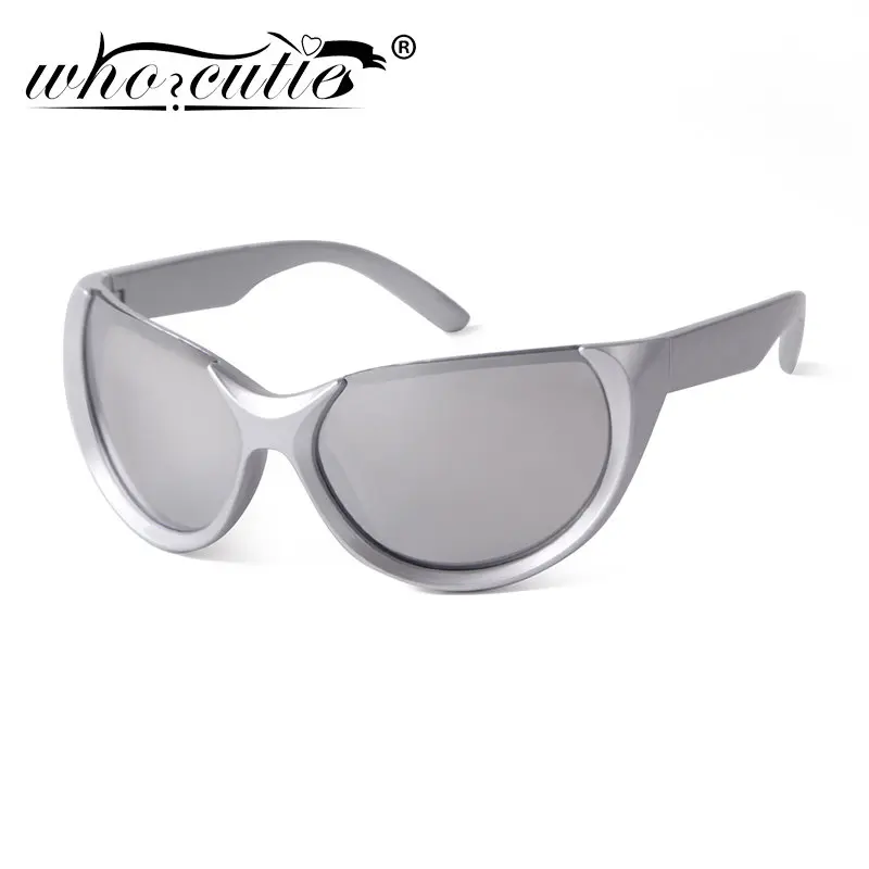Y2K Cat Eye Punk Silver Mirror Sport Occhiali Da Sole Uomo Brand Mercury Windproof Frame Outdoor Cycling Film Occhiali Da Sole Maschio Uv400