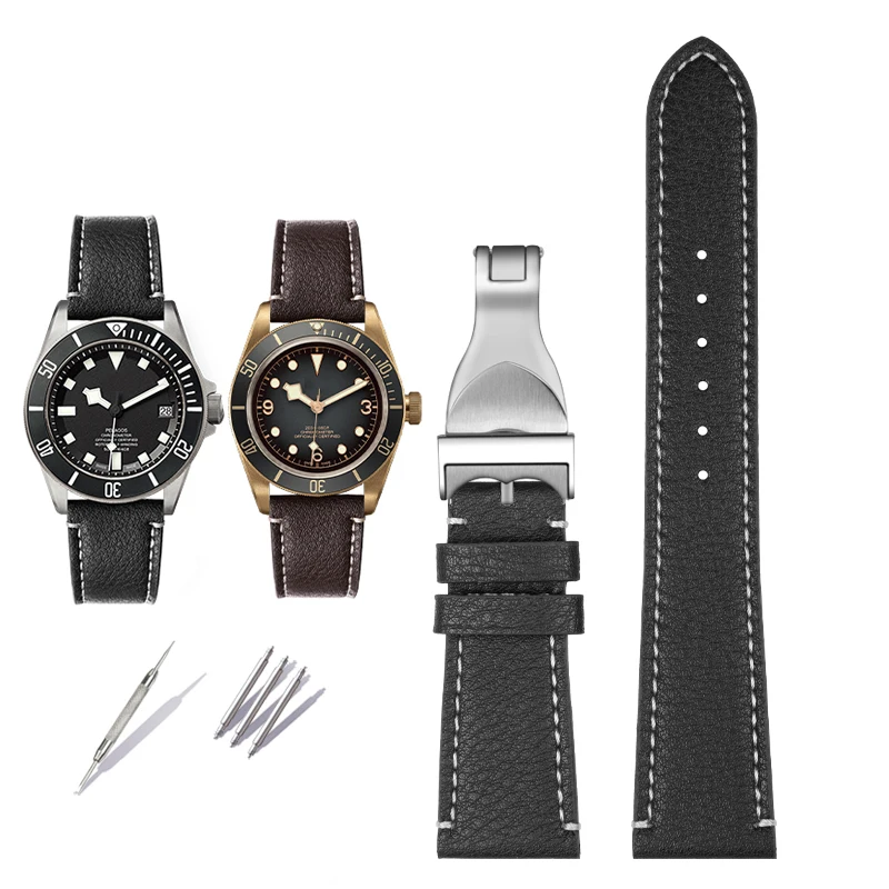 20Mm 22Mm Cinturino In Vera Pelle Di Vacchetta Vintage Per Tudor Black Shield Safflower M79250Ba Gmt Pelagos Iwc Cinturino Braccialetto