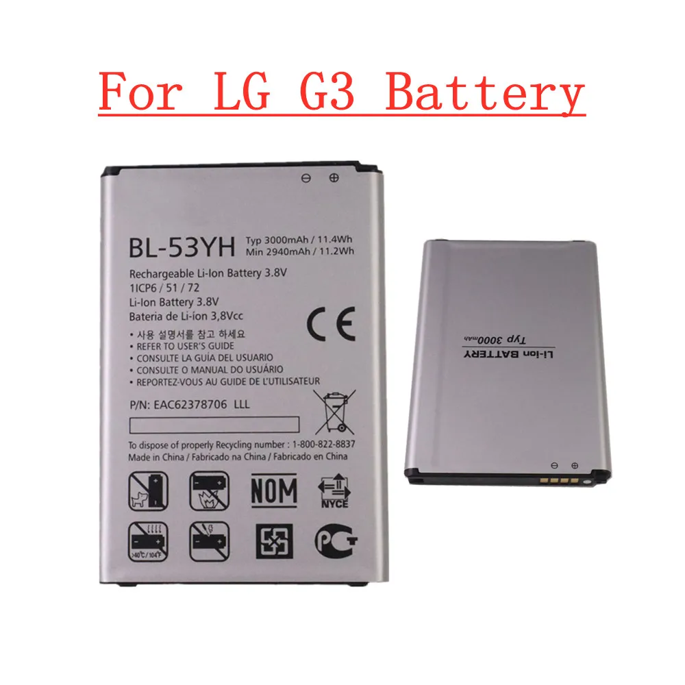 Batteria 3000Mah Bl53Yh Bl-53Yh Per Lg G3 Vs985 D859 D858 D857 D855 D851 D850 D830 F470 F460 F400 F400L Batteria Del Telefono Bateria