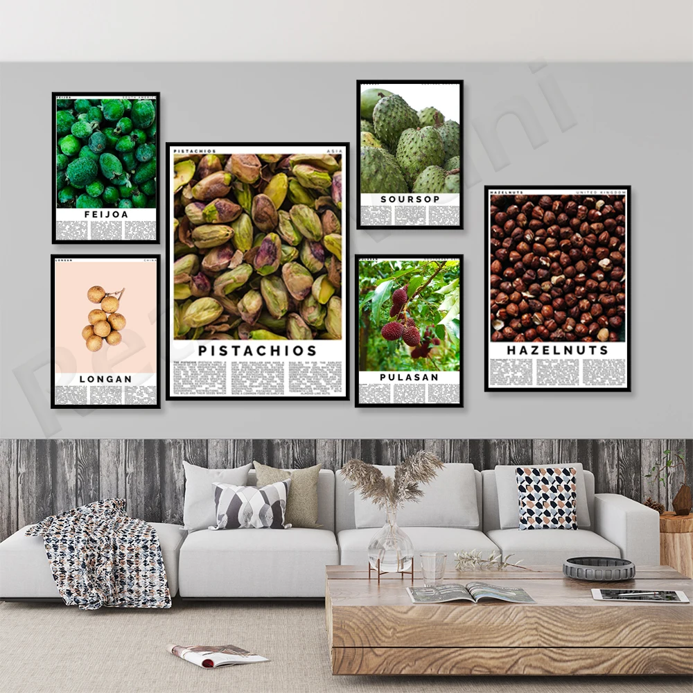 Nocciola, Pistacchio, Ciliegia Dolce, Cachi, Longan, Noni, Soursop, Basan, Fruit Kitchen Art Gourmet Poster Regalo Per L'Inaugurazione Della Casa