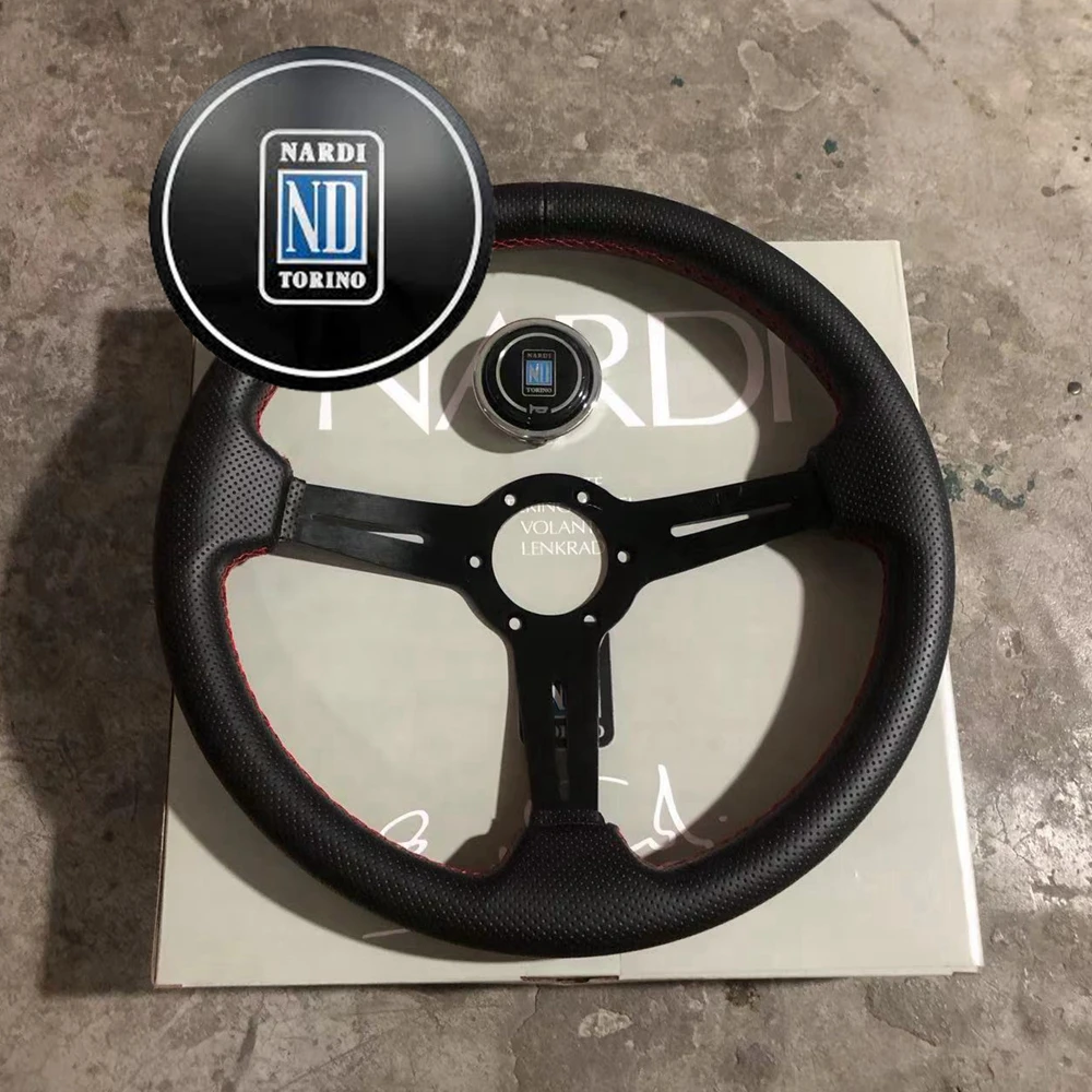 Volante Universale Jdm Nardi Da 350Mm Volante Da Corsa In Pelle Perforata Alla Deriva Per Vw Honda Toyota Bmw
