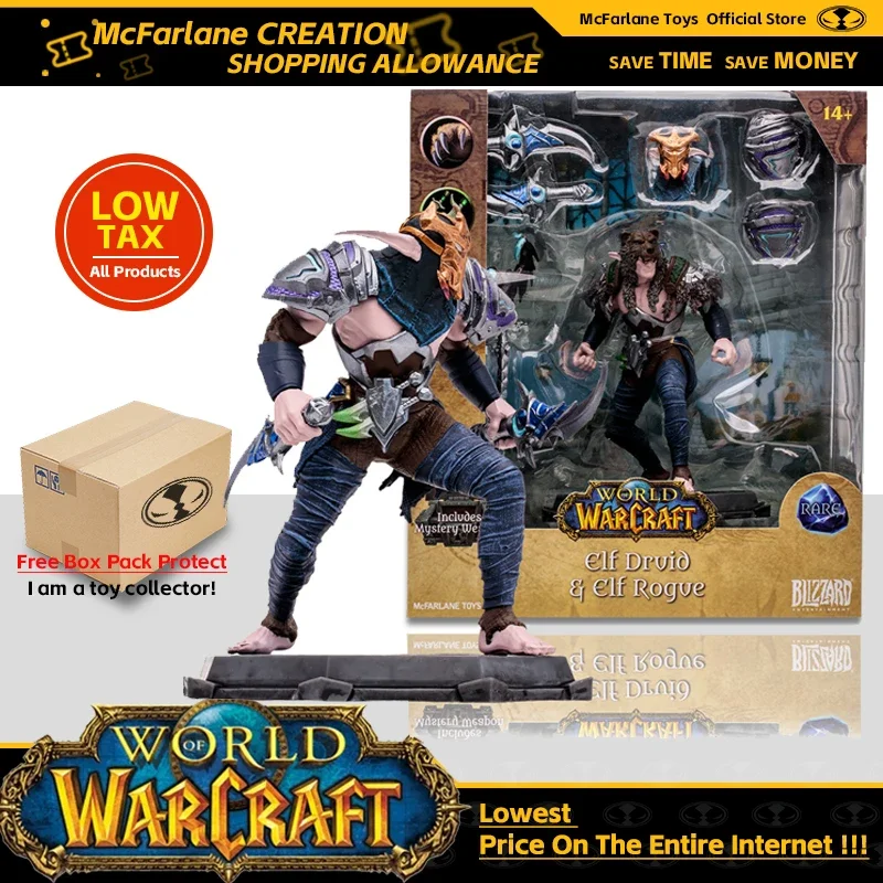 World Of Warcraft Elf Druid/Rogue 1:12 Scala Posata Figura Elf Druid Elf Rogue Mcfarlane Toys Statue