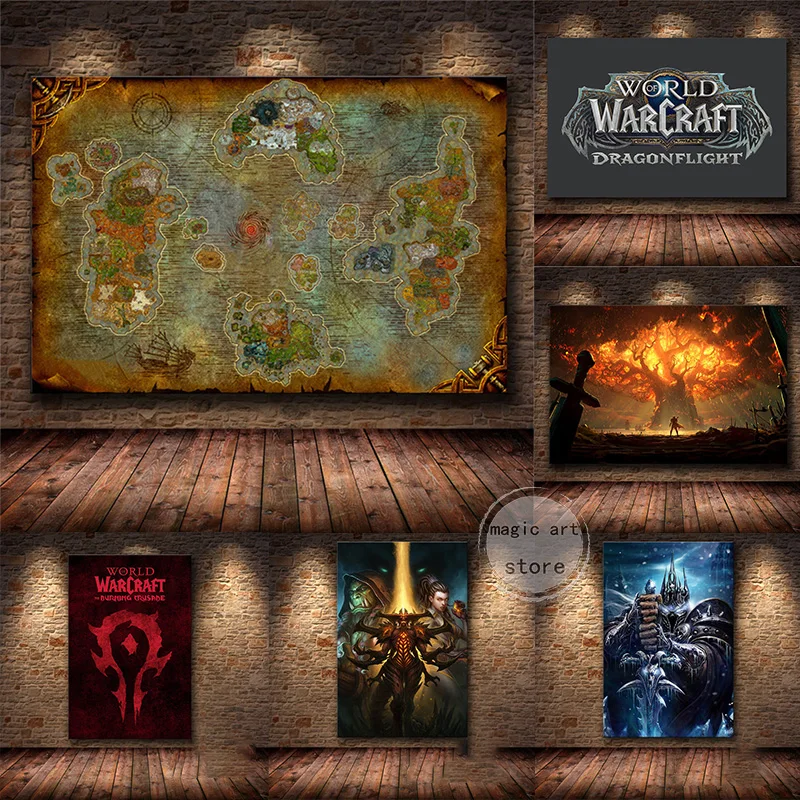 Classic Pop Game World Of Warcraft Series Art Map Poster Canvas Painting Stampe Murali Picture Living Room Gamer Room Home Decor
