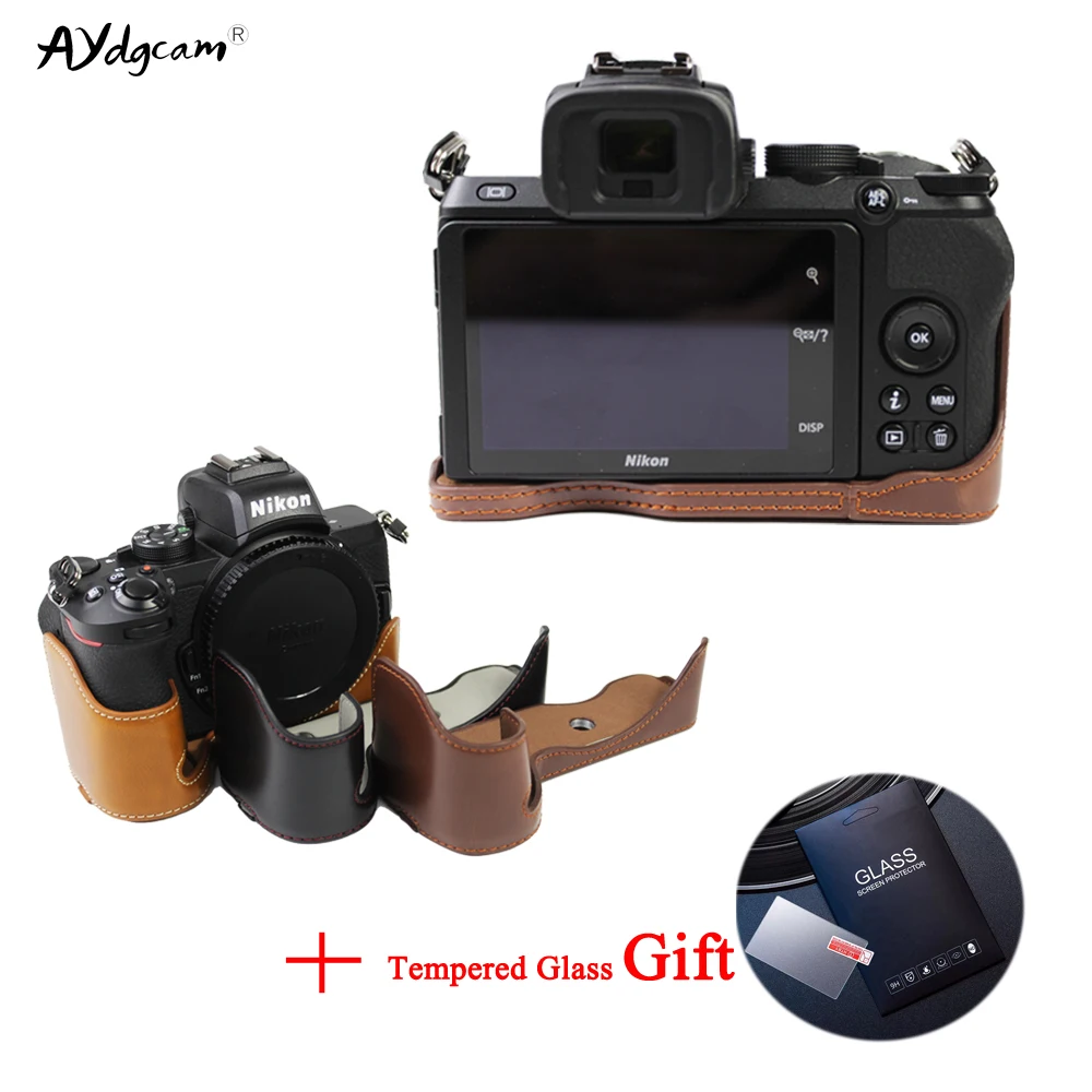Custodia Per Fotocamera Nikon Z50 In Pelle Pu Borsa Per Fotocamera Z-Fc Per Nikon Z50 Zfc Z-Fc Mezza Copertura Con Apertura Batteria Regalo In Vetro T