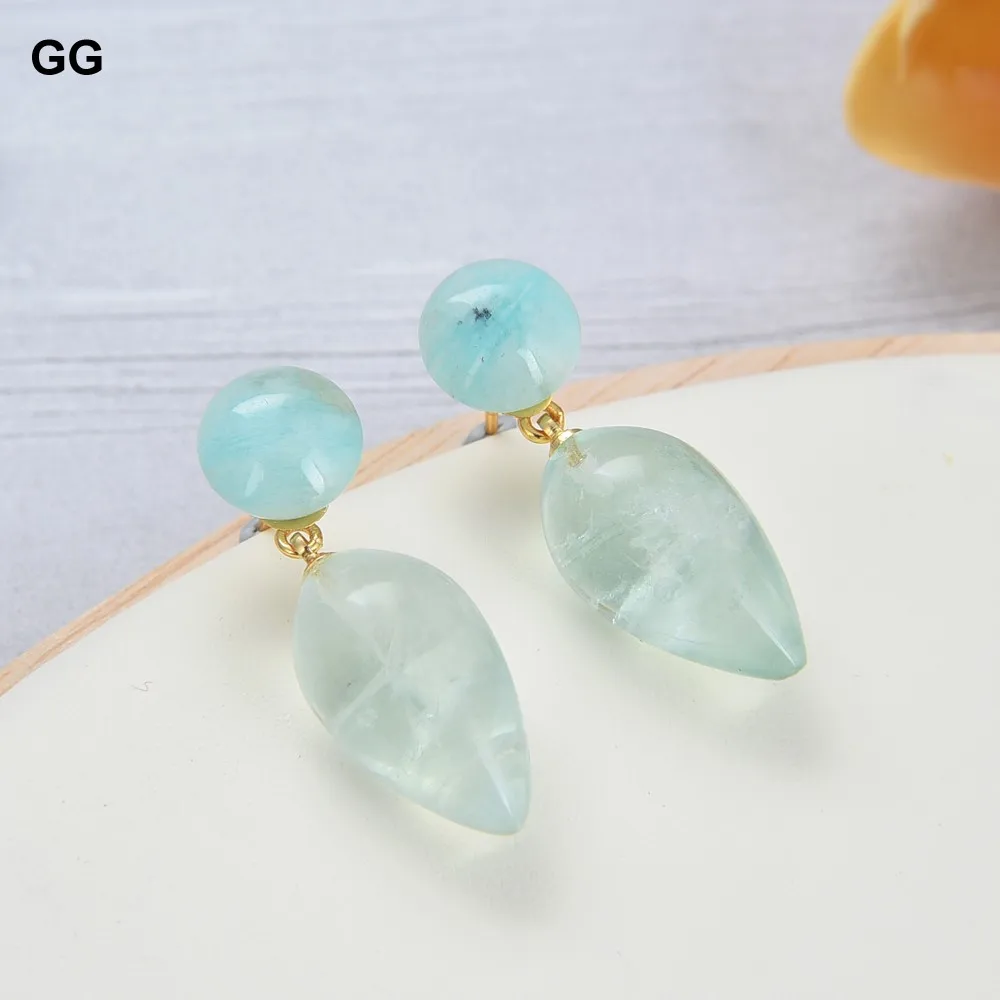 Guaiguai Monili 1.4 "Prehnite Teardrop Verde Ametista Prasiolite Amazonite Goccia Orecchini Con Perno