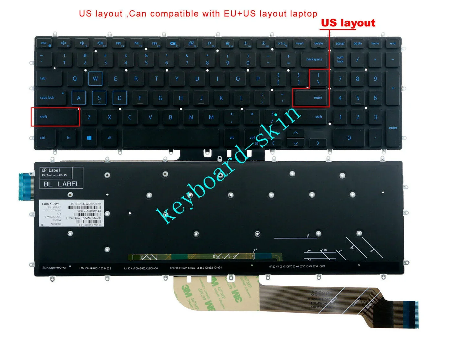 Nuova Tastiera Americana Retroilluminata Carattere Blu Per Dell G3 17(3779),G3 15(3590),G3 15(3579),G5 15(5587)(5590),G7 (7590)(7588)(7790) Laptop
