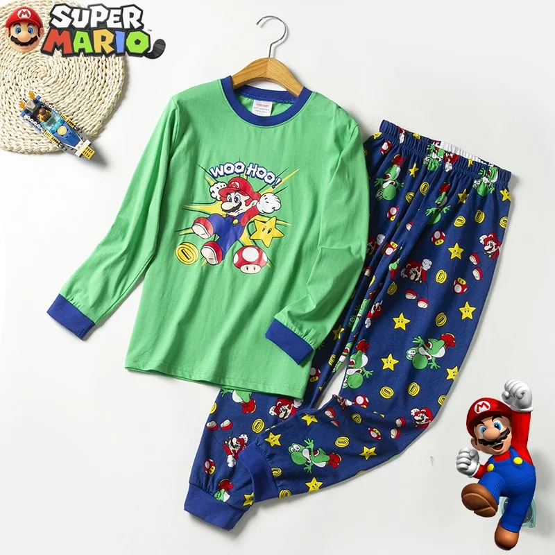 Super Mario Bros Pigiama Set Per Bambini 90-130Cm Ragazzi Anime Sleepwear Home Costumes Pantaloni Primavera Autunno Bambini Cartoon Nightwear