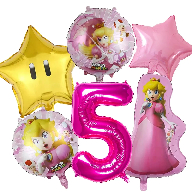 Princesa Peach Balloons Pink Mario Theme Palloncini Decorativi Per La Festa Palloncino In Foglio Di Alluminio 32''Number Cartoon Figure Birthday