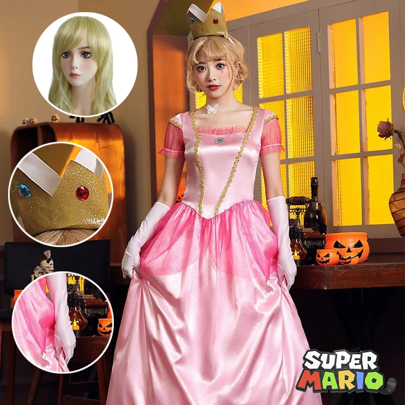 Super Mario Peach Princess Game Costume Classico Da Donna Costume Cosplay Abito Rosa Prom Party Abbigliamento Di Halloween Dress Up Gift