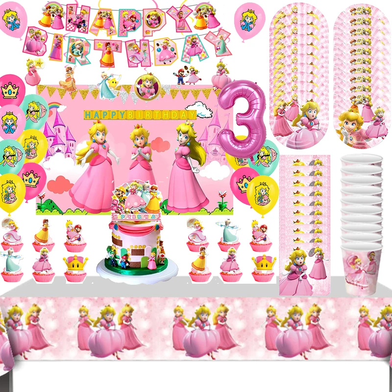 Super Mario Princess Peach Birthday Party Decoration Girls Mario Princess Party Supplies Banner Balloon Background Baby Shower