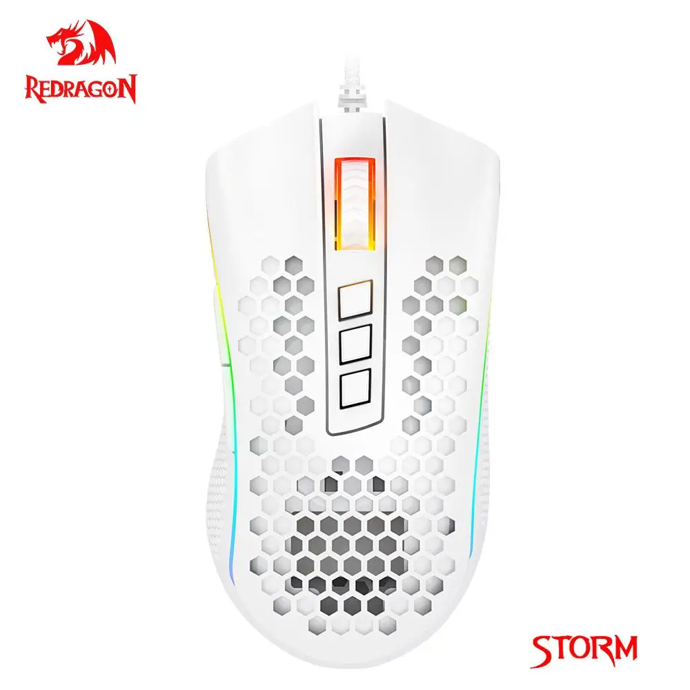 Redragon Storm M808 Usb Cablato Rgb Gaming Mouse Ultraleggero A Nido D'Ape 12400 Dpi Mouse Da Gioco Programmabili Per Computer Pc Laptop