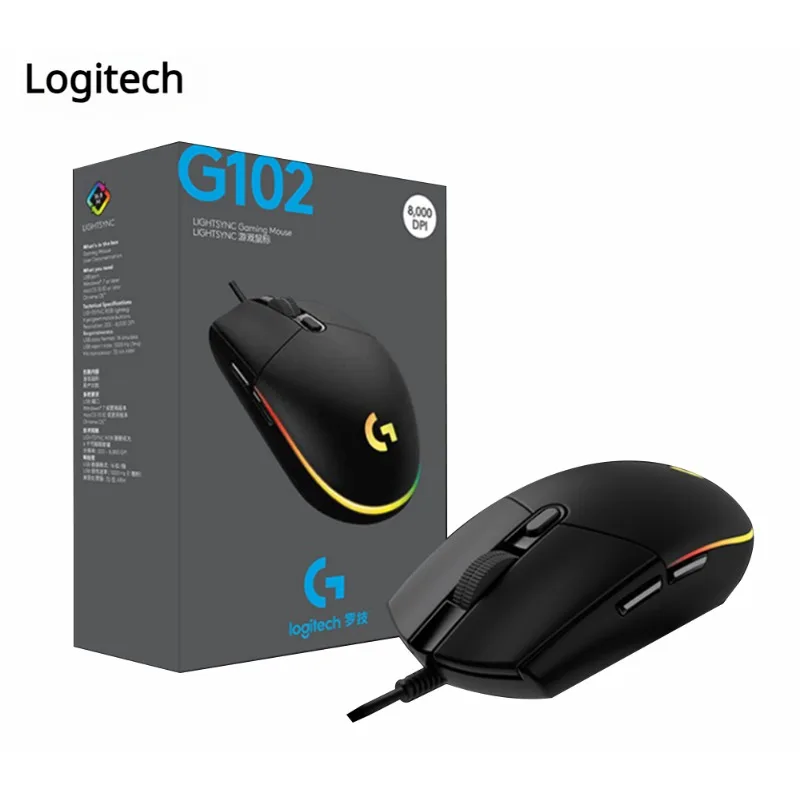 Logitech G102 Lightsync Mouse Da Gioco Cablato Retroilluminato Mechanica Pulsante Laterale Glare Mouse Macro Laptop Usb Home Office Logitech G102