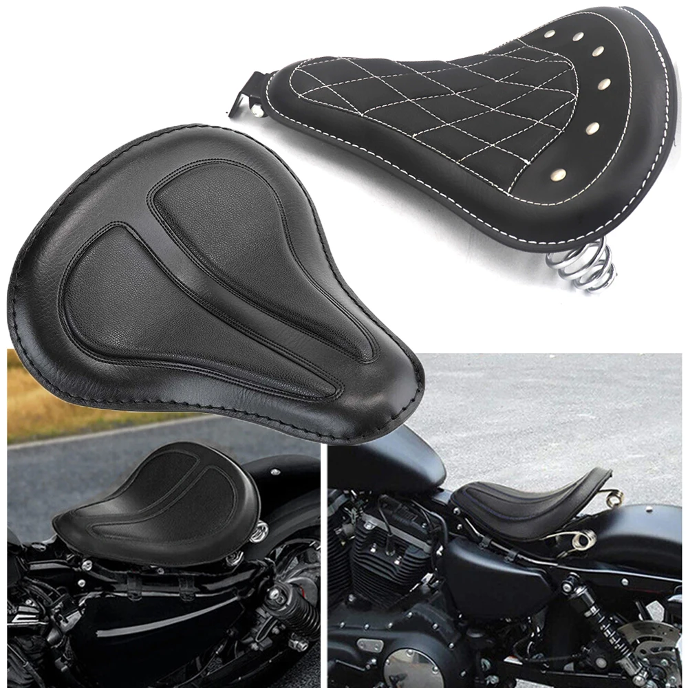 Nuova Moto Retro Leather Solo Seat + 3 "Staffa A Molla Per Harley Custom Chopper Sportster Bobber Honda Yamaha Kawasaki