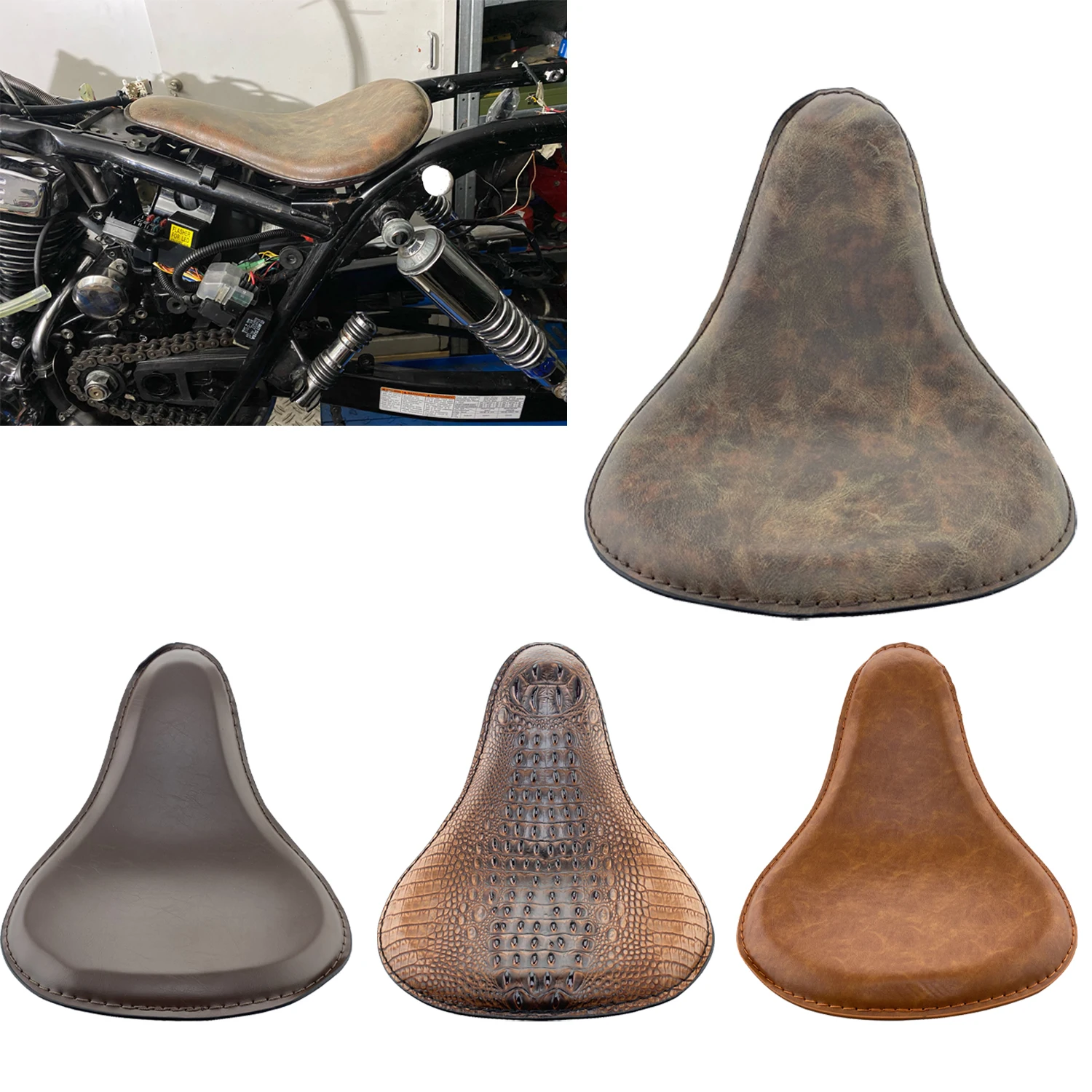 Coprisedile Retrò In Pelle Per Motocicletta Coprisedile Per Harley Sportster Bobber Chopper Custom