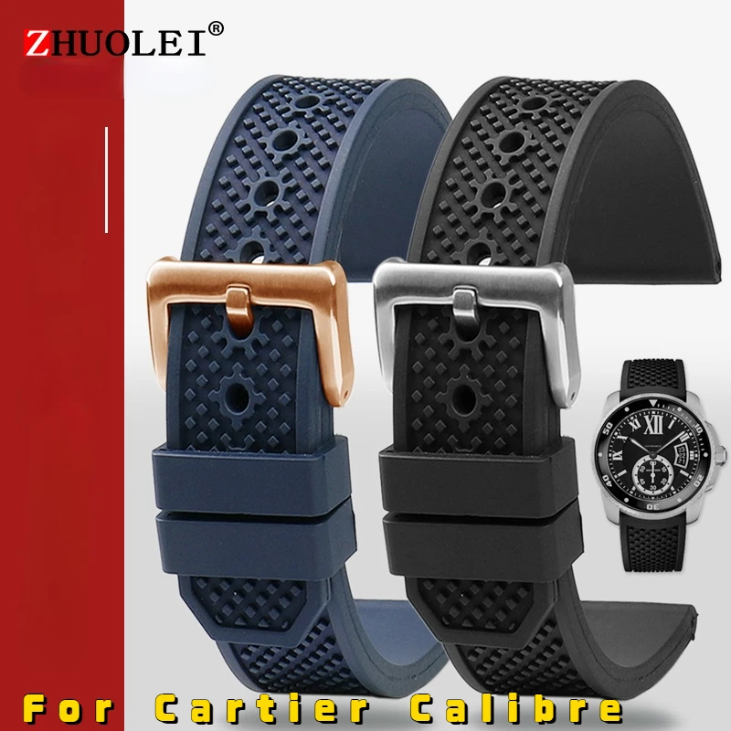 Per Cartier Caliber London Tank Strap W7100056/Muslimb/W7100041/7100015 Man Cinturino In Silicone Gomma Fluorurata 23Mm 24Mm
