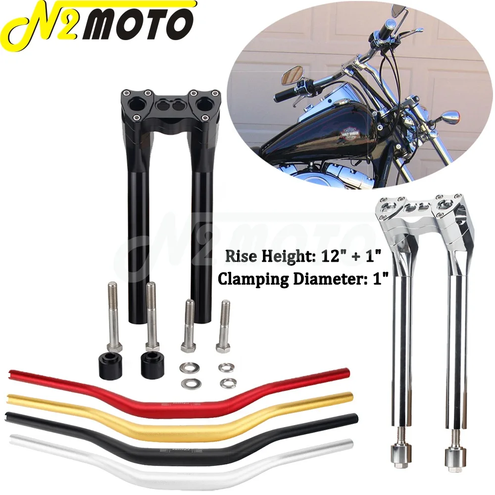 Moto Pullback Style 12 "+ 1" Manubrio Riser 1 1/2 ''38Mm Morsetto Manubrio Per Harley Dyna Street Bob Sportster Softail