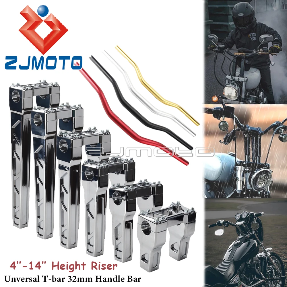 4"-14'' Motorcycle 1 1/4" T-Bar Straight Riser Club Style 32Mm Handle Bar For Harley Street Bob Sportster Softail Chopper Bobber