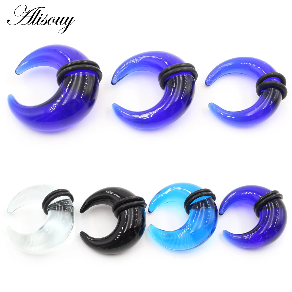 Alisouy 2 Pz C Forma Corno Di Bufalo Vetro Setto Anelli Al Naso Tappo Dell'Orecchio Barella Expander Tunnel Taper Guages Monili Penetranti Del Corpo
