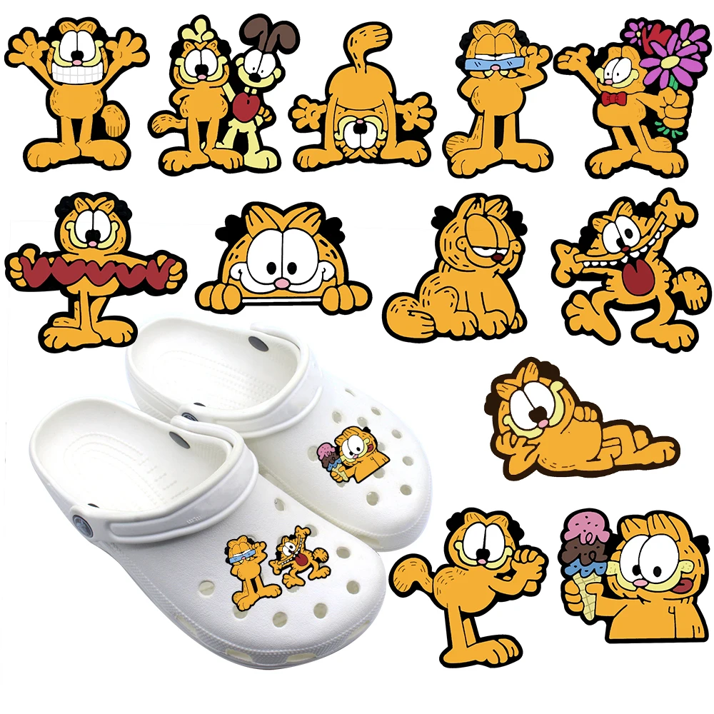 1-12Pcs Pvc Cartoon Croc Charms Cute Garfield Series Croc Accessori Jibz Buckle Fit Braccialetti Scarpa Charms Decorazione