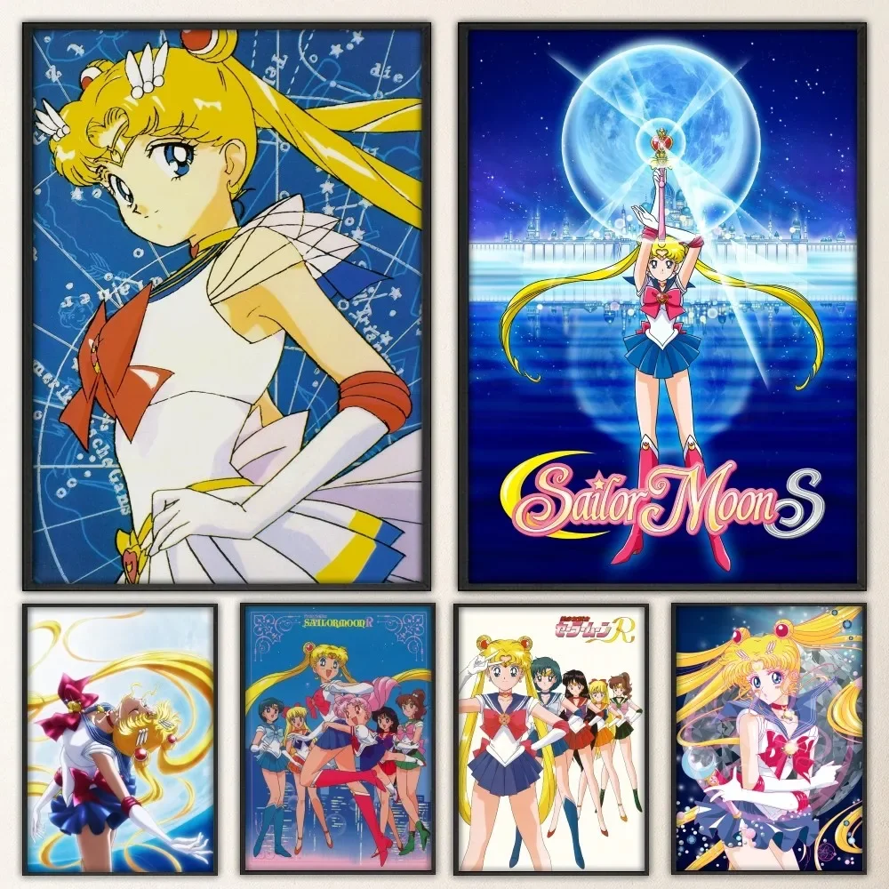 S-Sailormoon Anime Girl Poster Vintage Poster Stampe Art Home Painting Bagno Cucina Bar Accessori Wall Sticker Small Size