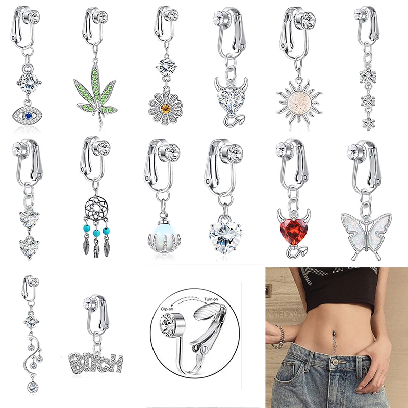 1Pc Fake Belly Ring Butterfly Fake Belly Piercing Clip On Ombelicale Ombelico Ombelico Cartilagine Clip Su Orecchini Gioielli Per Il Corpo