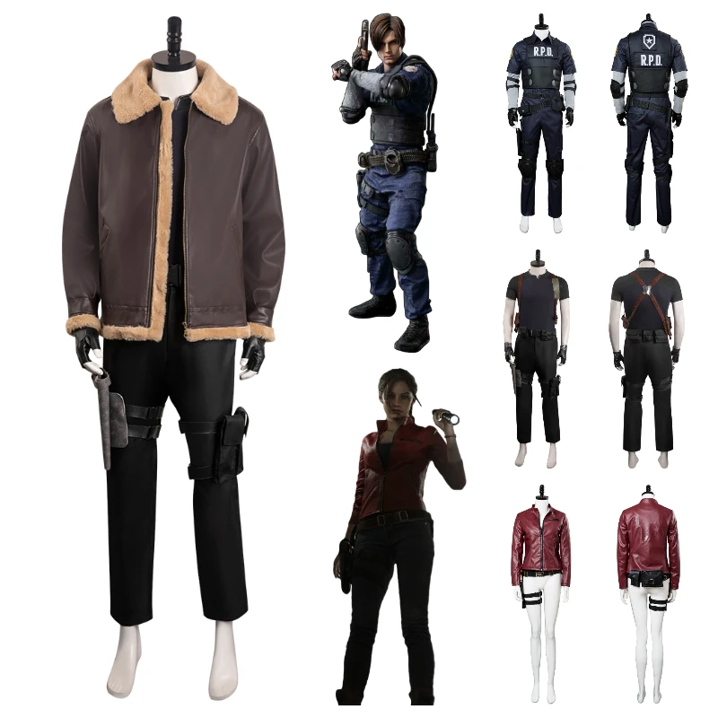 Leon S Kennedy Costume Cosplay Biohazard Resident Sapone Ashley Fantasy Jacket Coat Outfit Halloween Carnival Party Suit