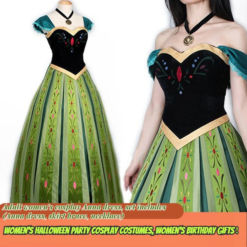 Disney Adult Princess Dress Halloween Party Cospaly Frozen Anna Costumes Abito Lungo Performance Dress Regalo Di Compleanno Della Fidanzata