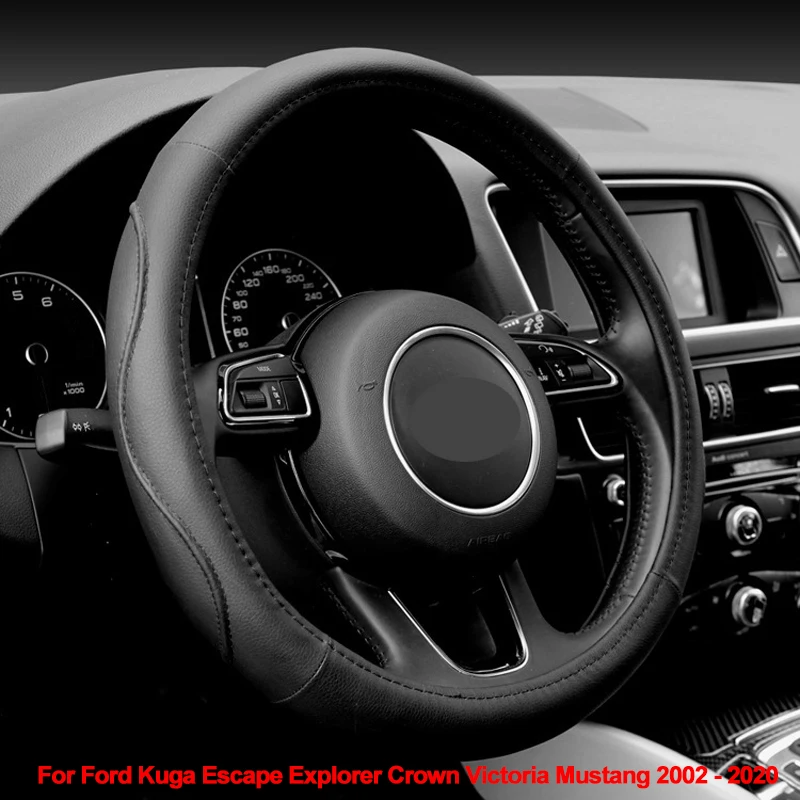 Auto Car Steering Wheel Copertura Wrap Per Ford Kuga Escape Explorer Crown Victoria Mustang 2002 2003 - 2018 2019 2020 Fonda Volante