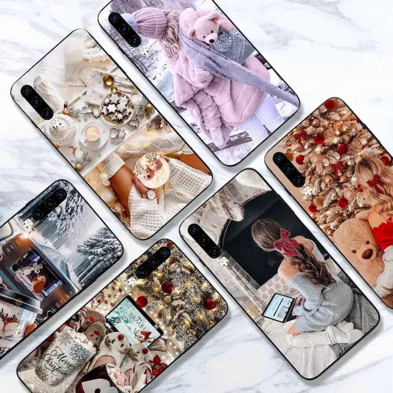 Merry Chiristmas Tree Girl Coffee Custodia Per Telefono Invernale Per Huawei Honor Mate 10 20 30 40 I 9 8 Pro X Lite P Smart 2019 Y5 Nova 5T