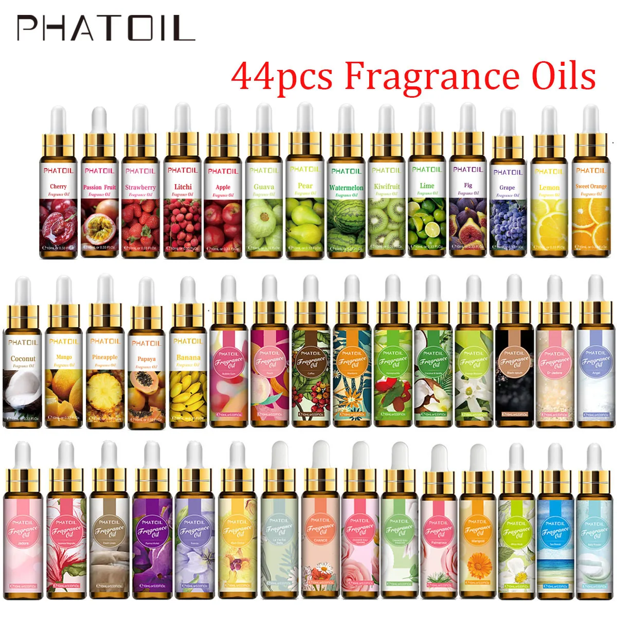 Phatoil 44 Pz/Set 10Ml Olio Profumato Profumato Con Contagocce Chance Coffee Jadore Angel Orange Blossom Calendula La Vie Est Belle