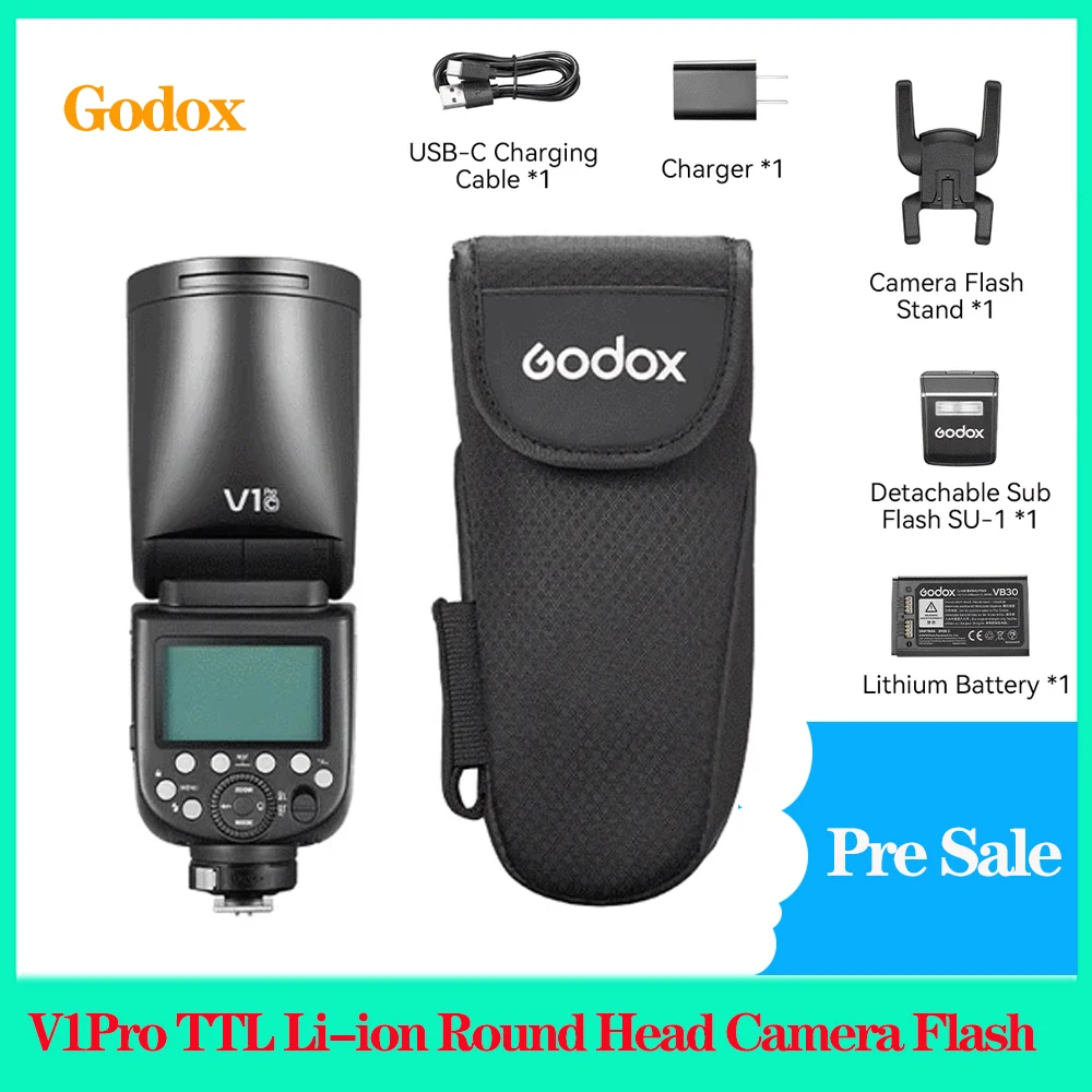 (Pre-Vendita) Godox V1 Pro Ttl Hss 1/8000S Li-Ion Round Head Speedlite Flash Per Canon Nikon Sony Fuji Olympus Camera Flash